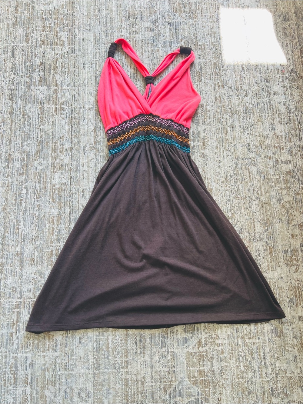 Ingear Women's Pink and Brown Sleeveless V-Neck Summer Dress